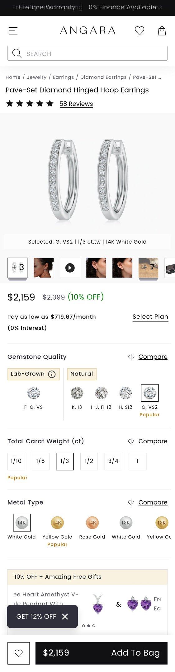 Pave-Set Diamond Hinged Hoop Earrings in 14K White Gold (G, VS2 - 0.34CT. TW.) — Jewelry PDP Inspiration