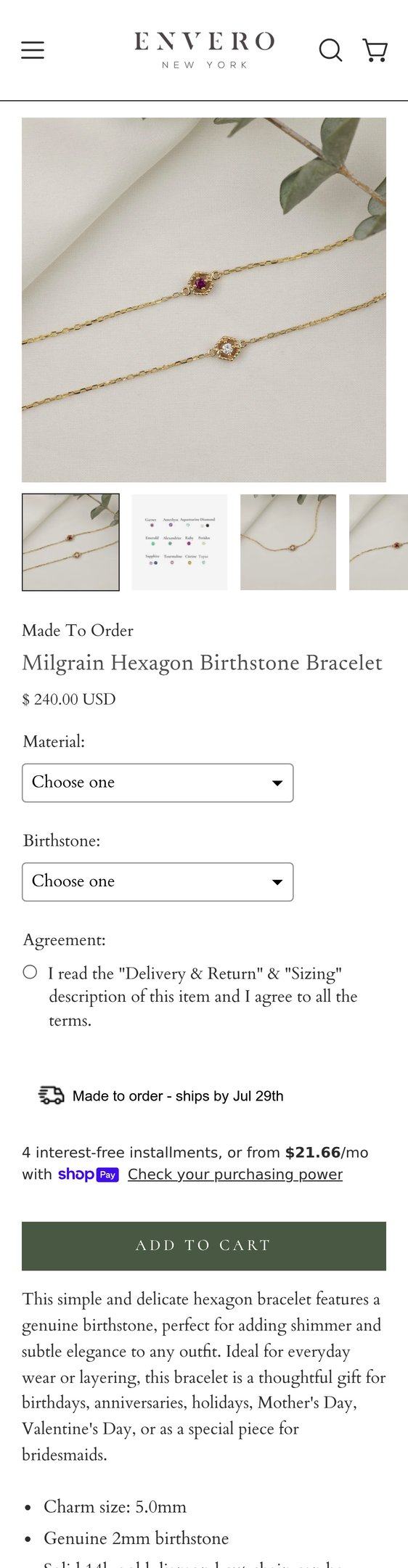 Milgrain Hexagon Birthstone Bracelet — Jewelry PDP Inspiration