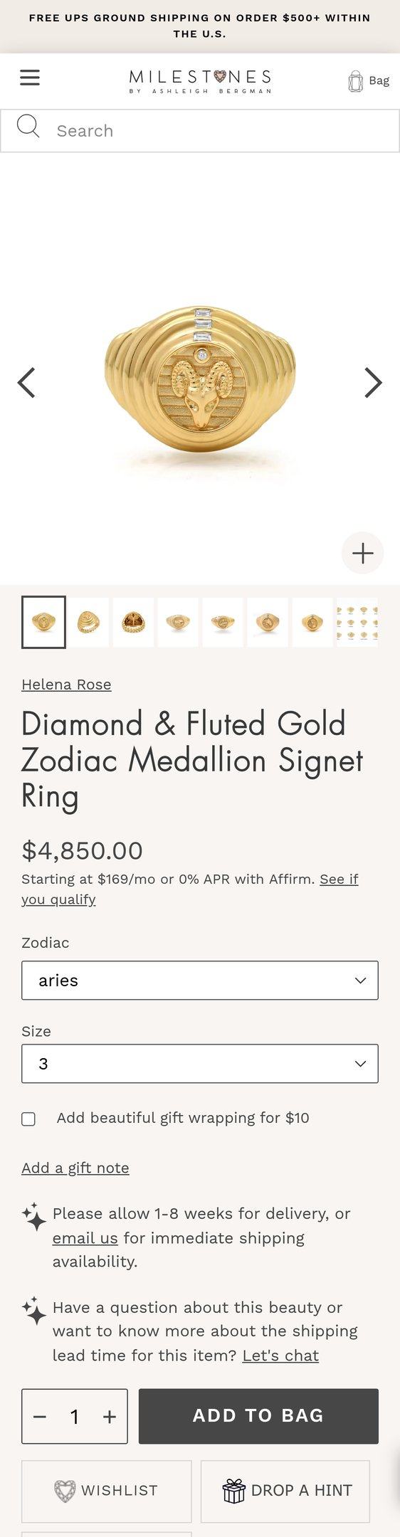 Diamond & Fluted Gold Zodiac Medallion Signet Ring — Jewelry PDP Inspiration
