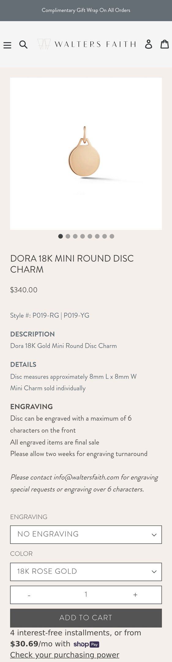 DORA 18K MINI ROUND DISC CHARM — Jewelry PDP Inspiration