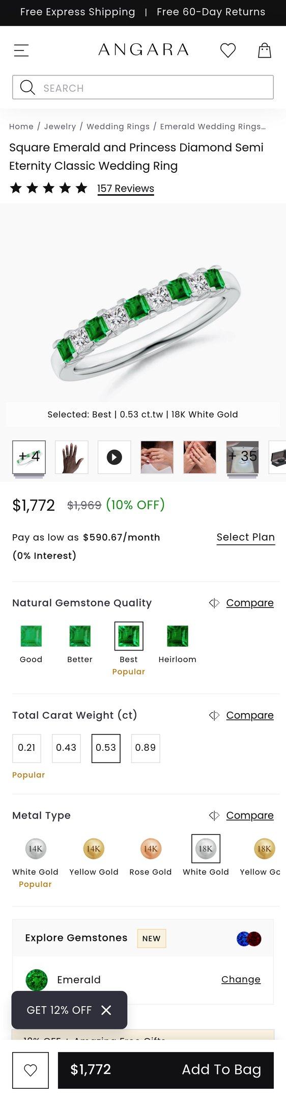 Square Emerald and Princess Diamond Semi Eternity Classic Wedding Ring — Jewelry PDP Inspiration