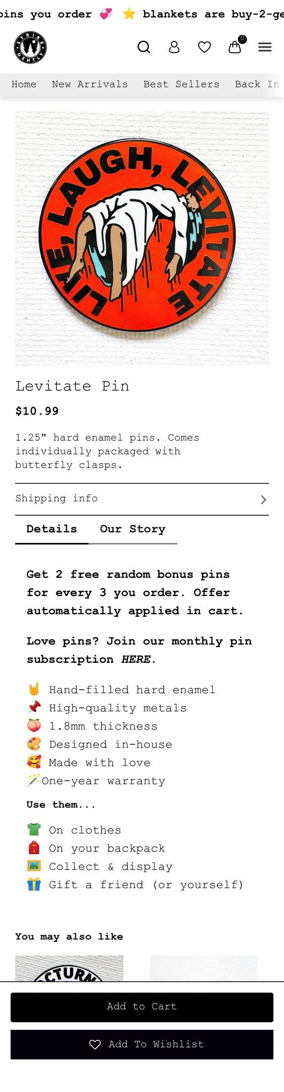 Strike Gently Co - Levitate Pin — Jewelry PDP Inspiration