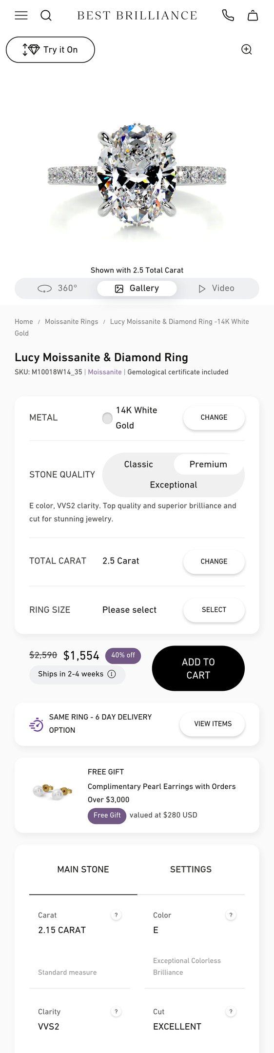 Lucy Moissanite & Diamond Ring -14K White Gold — Jewelry PDP Inspiration