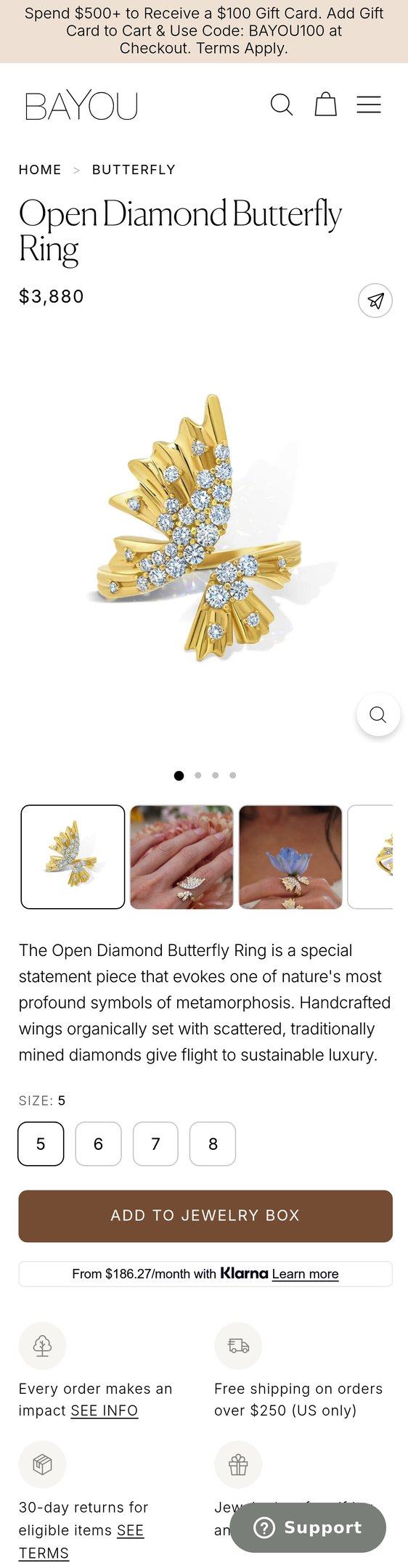 Open Diamond Butterfly Ring — Jewelry PDP Inspiration