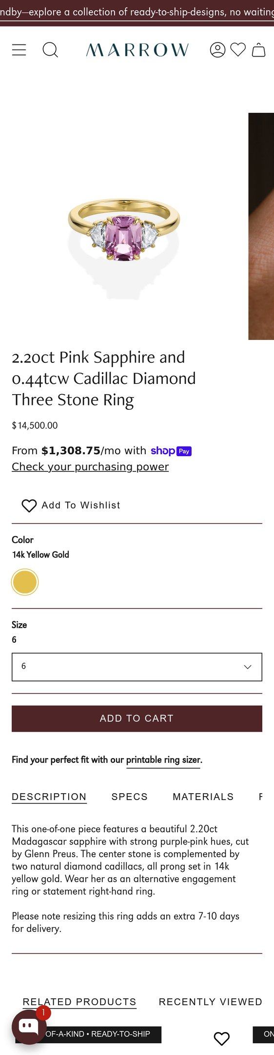2.20ct Pink Sapphire and 0.44tcw Cadillac Diamond Three Stone Ring — Jewelry PDP Inspiration