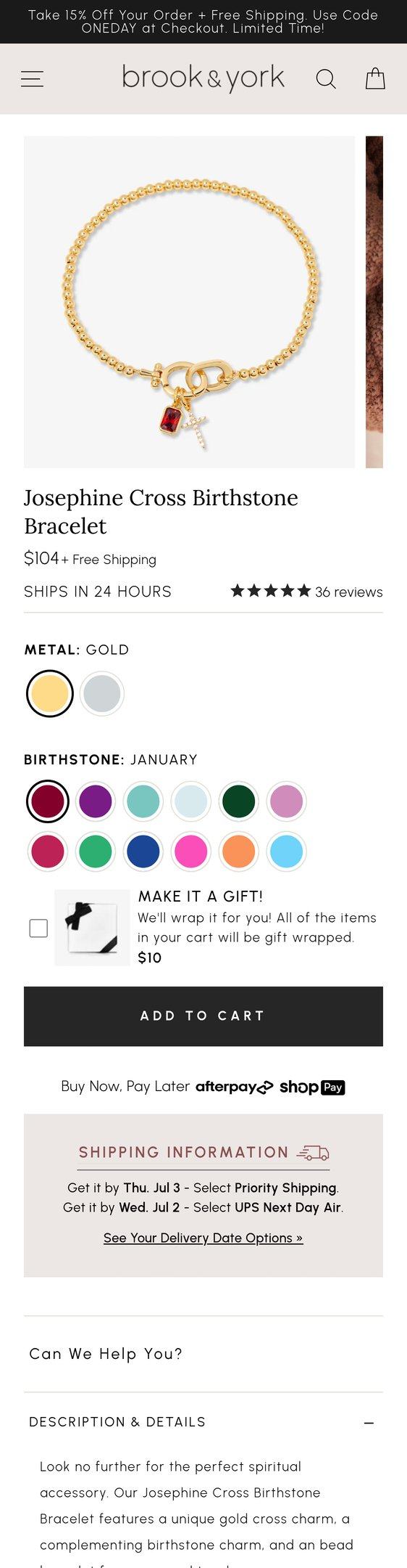Josephine Cross Birthstone Bracelet — Jewelry PDP Inspiration