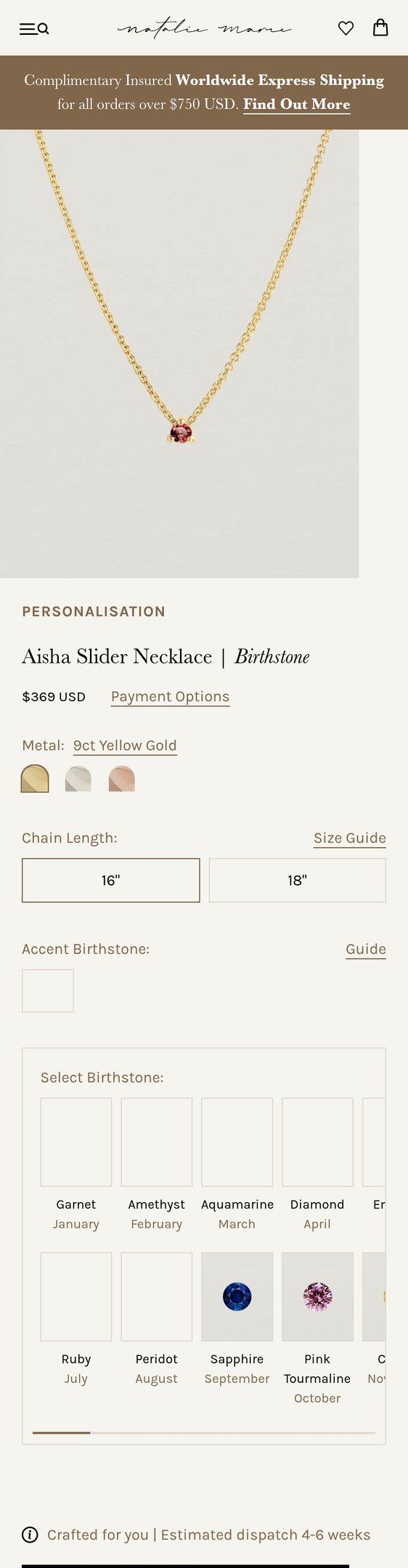 Aisha Slider Necklace | Birthstone — Jewelry PDP Inspiration