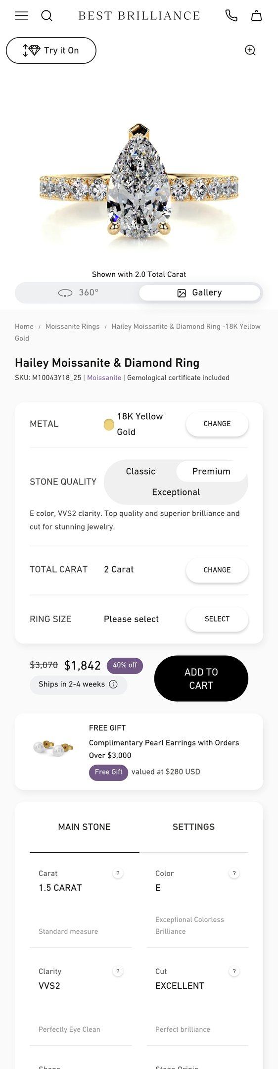 Hailey Moissanite & Diamond Ring -18K Yellow Gold — Jewelry PDP Inspiration