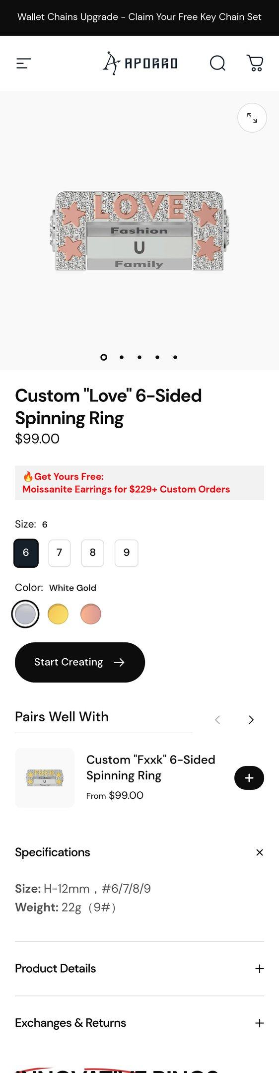 Custom "Love" 6-Sided Spinning Ring — Jewelry PDP Inspiration