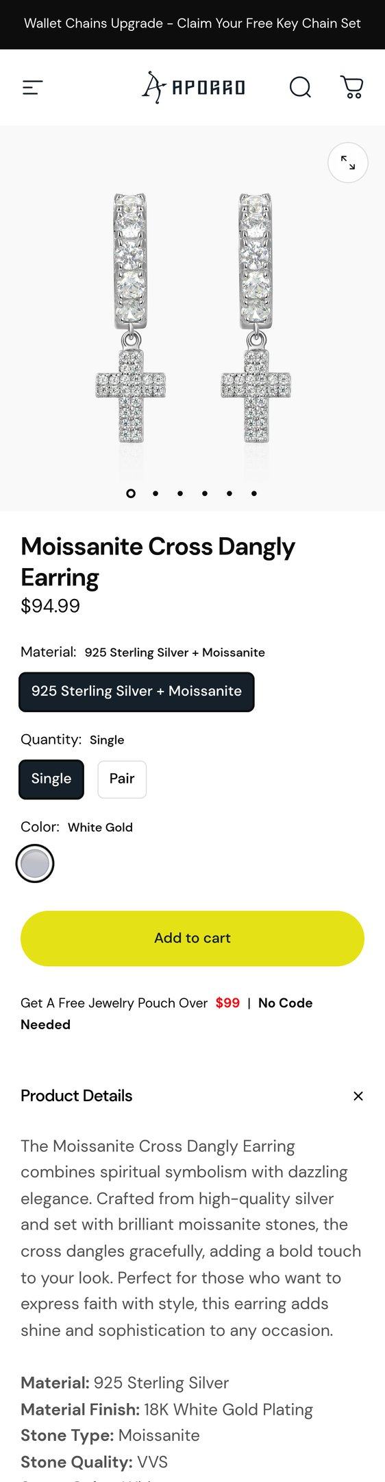 Moissanite Cross Dangly Earring — Jewelry PDP Inspiration