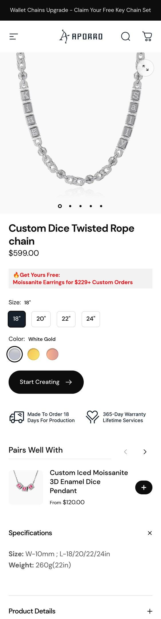 Custom Dice Twisted Rope chain — Jewelry PDP Inspiration