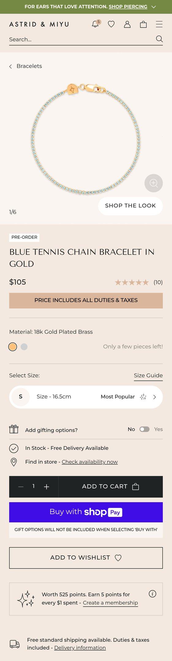 Blue Tennis Chain Gold Bracelet | Astrid & Miyu — Jewelry PDP Inspiration