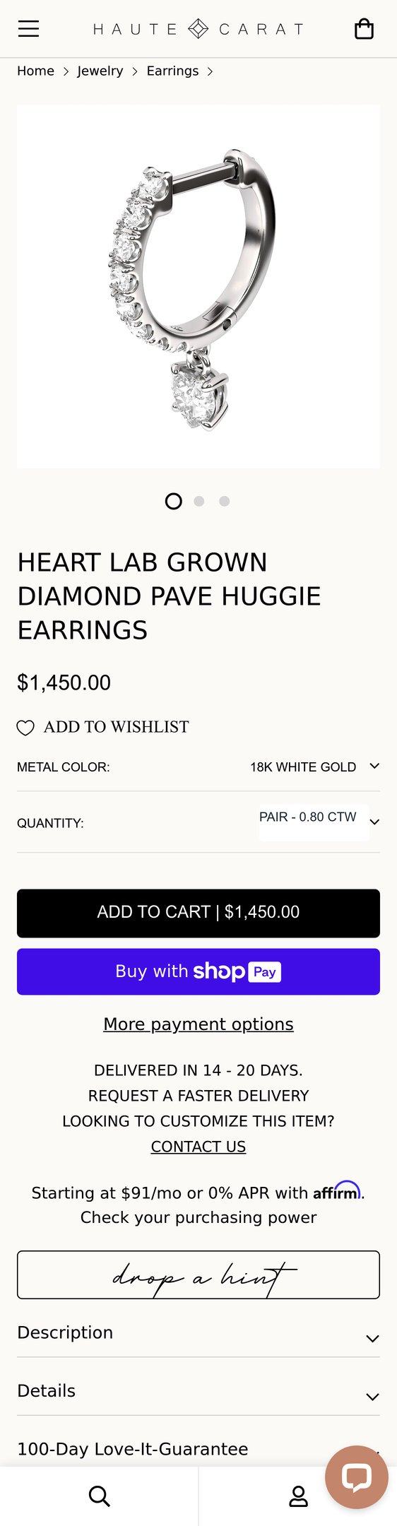 Heart Diamond Pave Huggie | Shop Now — Jewelry PDP Inspiration