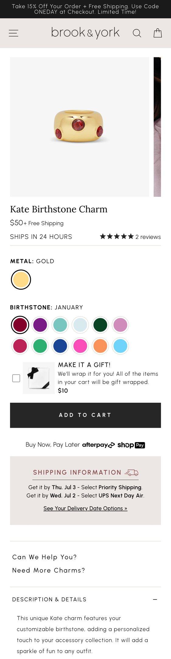 Kate Birthstone Charm — Jewelry PDP Inspiration