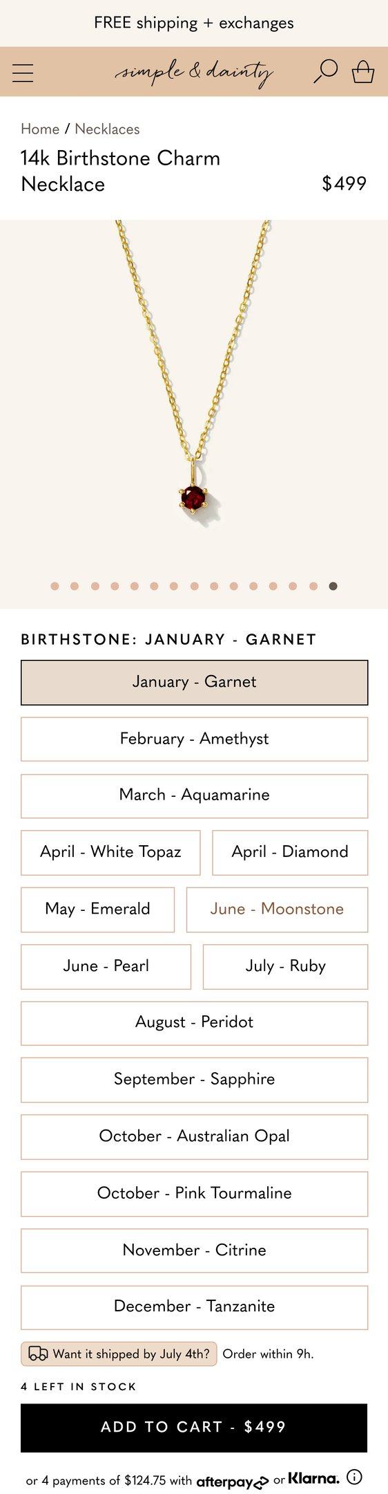 14k Birthstone Charm Necklace — Jewelry PDP Inspiration