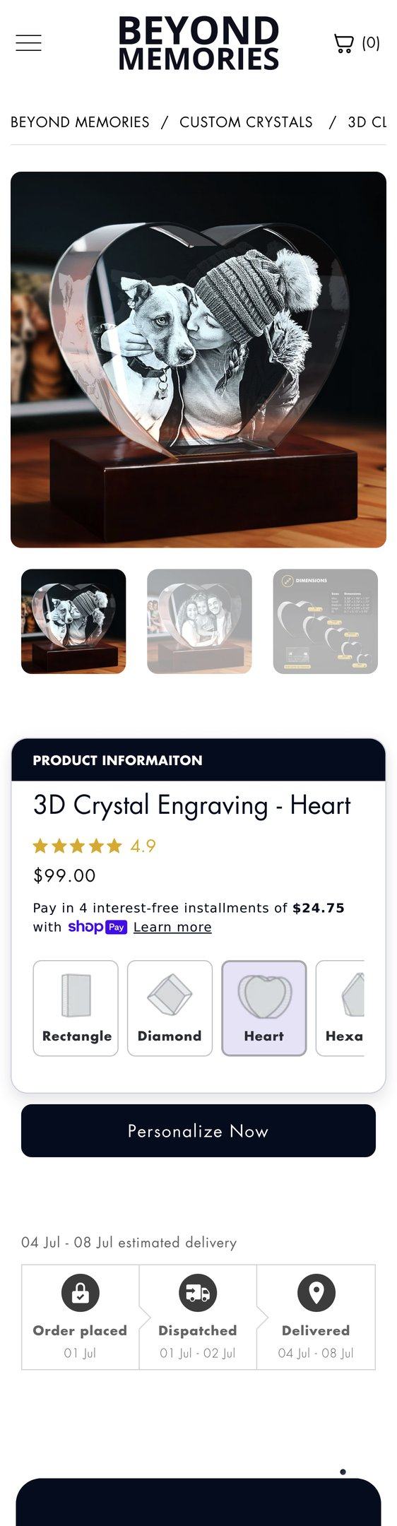 3D Crystal Photo Engraving - Heart Shape — Jewelry PDP Inspiration
