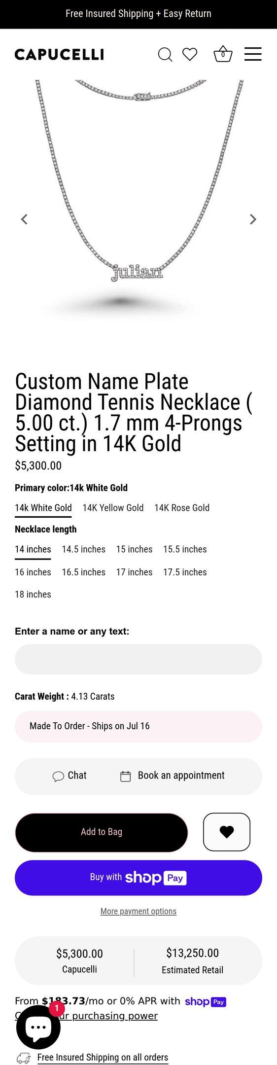 Custom Name Plate Diamond Tennis Necklace ( 5.00 ct.) 1.7 mm — Jewelry PDP Inspiration