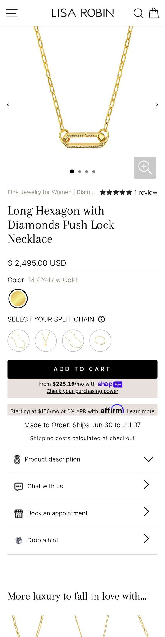 Long Hexagon with Diamonds Push Lock Necklace — Jewelry PDP Inspiration