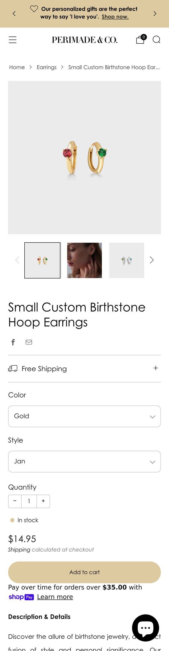 Small Custom Birthstone Hoop Earrings — Jewelry PDP Inspiration