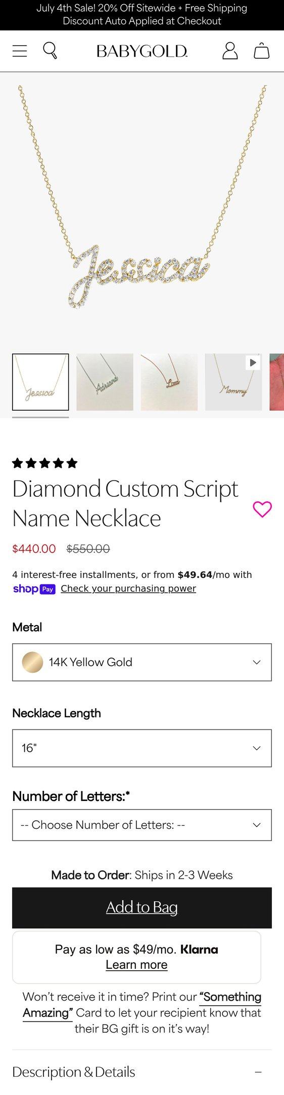 14K Gold Diamond Custom Script Name Necklace — Jewelry PDP Inspiration