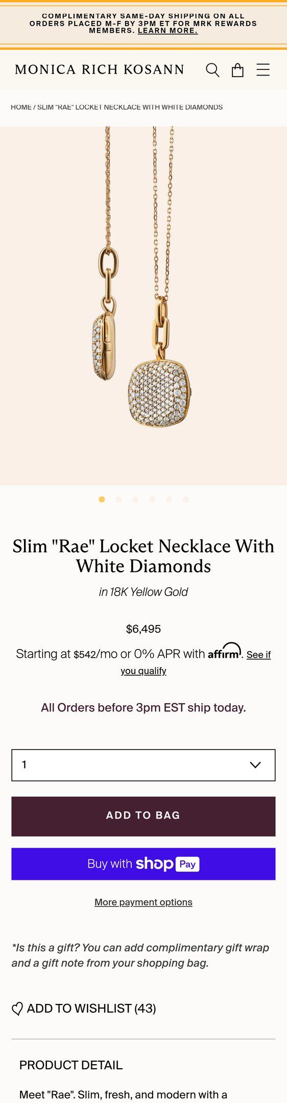 Slim "Rae" Locket with White Diamonds — Jewelry PDP Inspiration