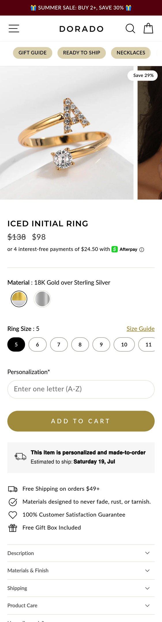 Iced Initial Ring — Jewelry PDP Inspiration