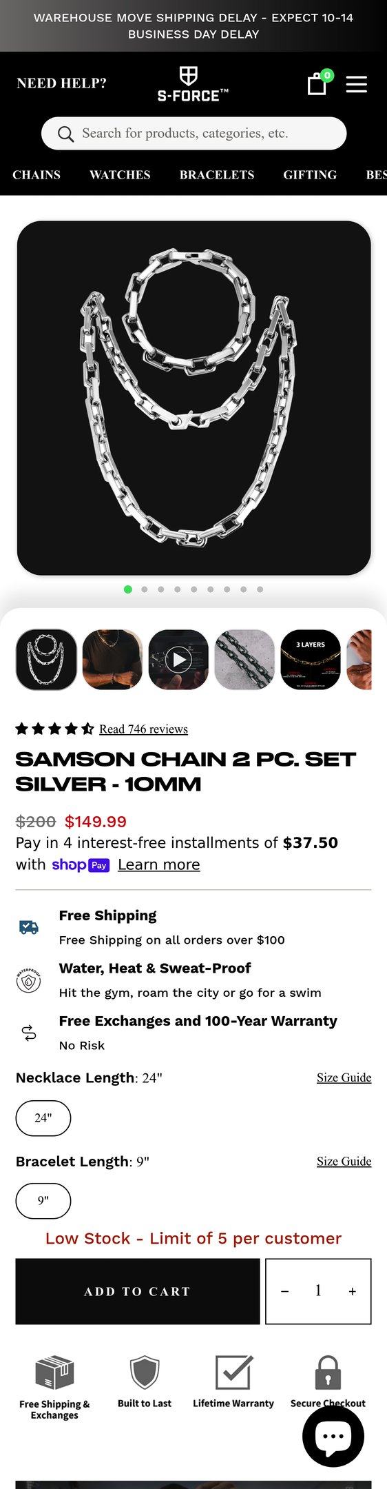 SAMSON Chain 2 pc. Set Silver - 10mm - S-FORCE™ — Jewelry PDP Inspiration
