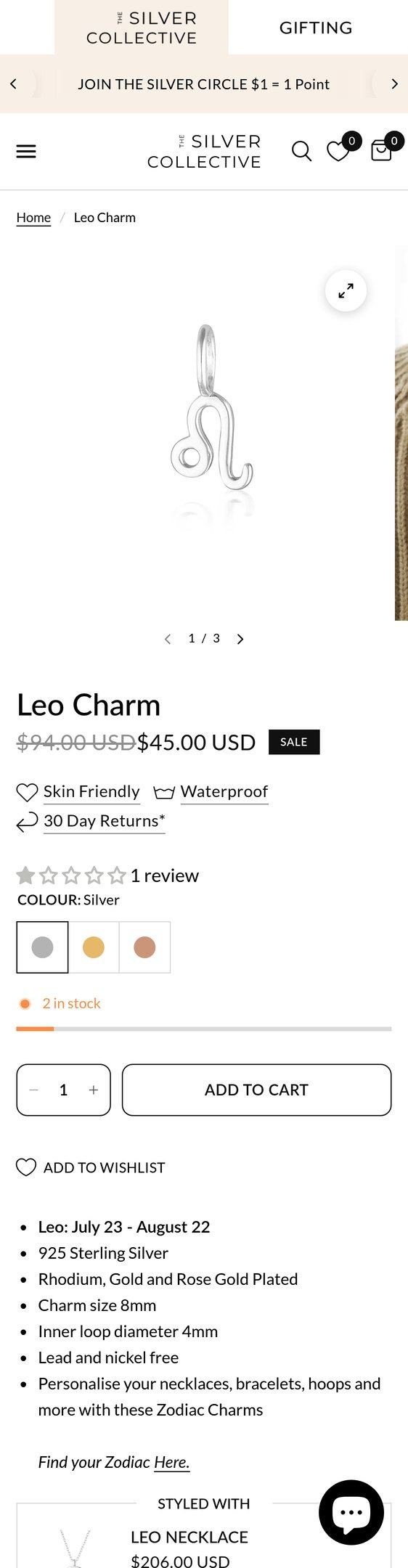 Leo Charm — Jewelry PDP Inspiration