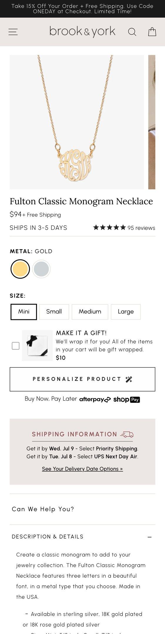 Fulton Classic Monogram Necklace — Jewelry PDP Inspiration