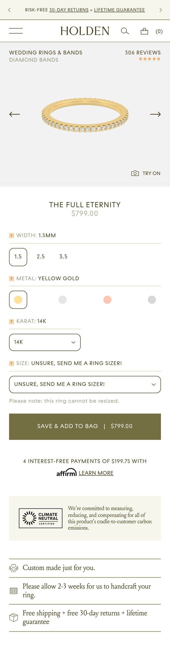 Full Eternity Wedding Ring — Jewelry PDP Inspiration