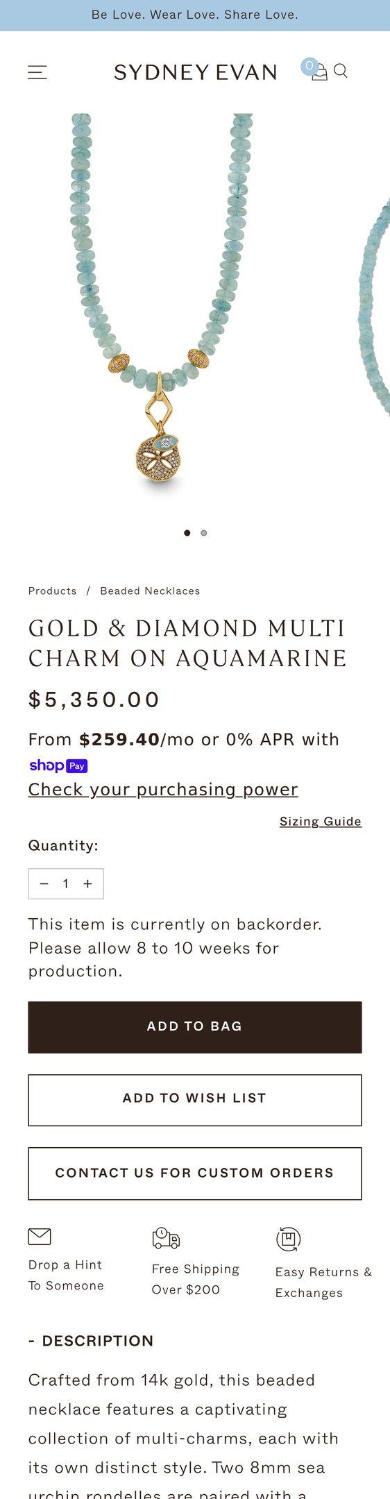 Gold & Diamond Multi Charm on Aquamarine — Jewelry PDP Inspiration