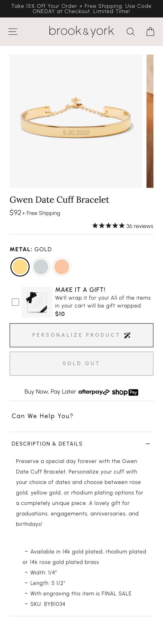 Gwen Date Cuff Bracelet — Jewelry PDP Inspiration