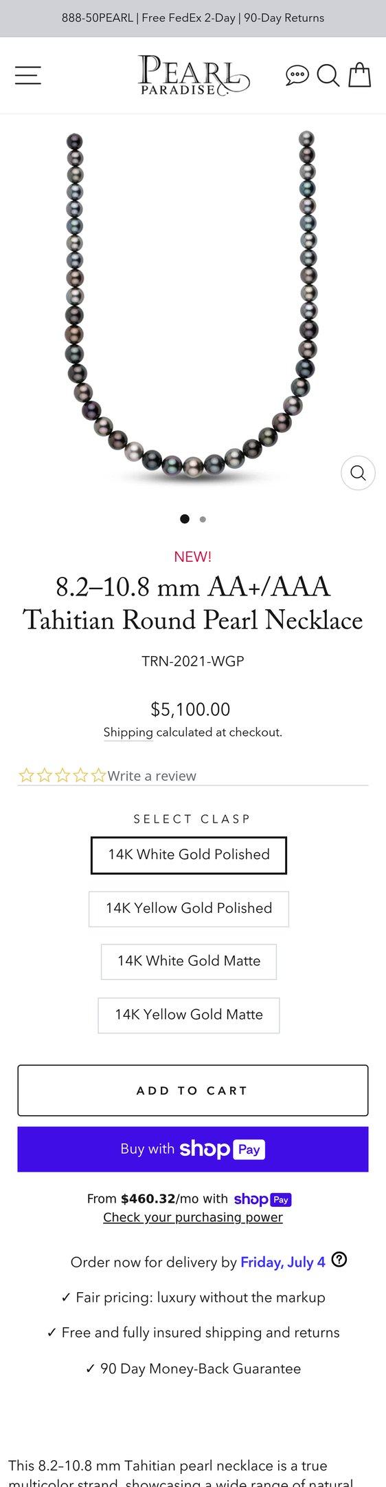 8.2–10.8 mm AA+/AAA Tahitian Round Pearl Necklace — Jewelry PDP Inspiration