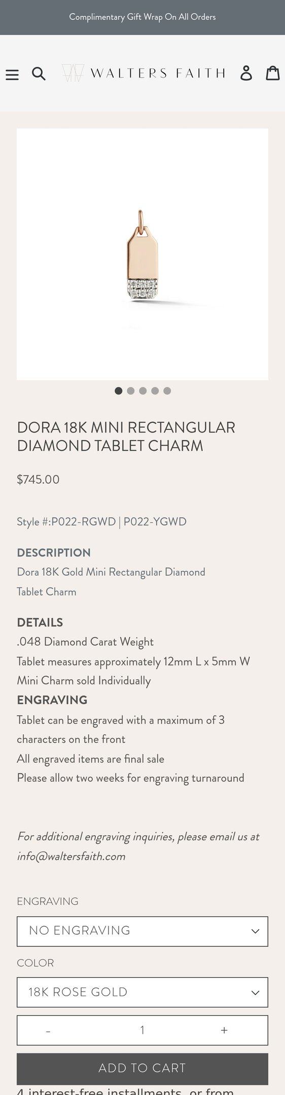 DORA 18K MINI RECTANGULAR DIAMOND TABLET CHARM — Jewelry PDP Inspiration