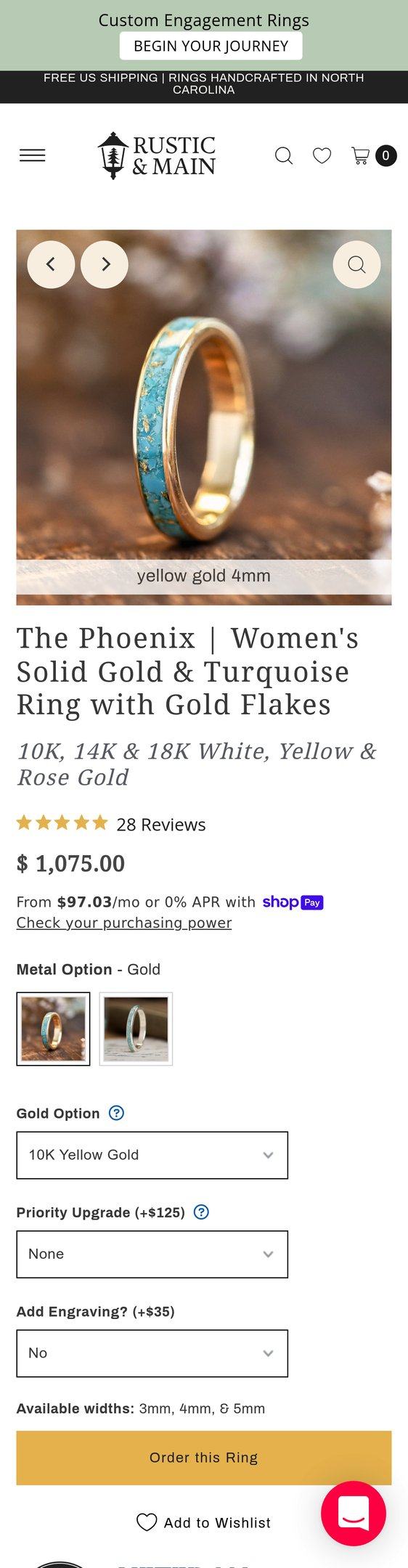 The Phoenix - Women's Solid Gold & Turquoise Ring with Gold Flakes — Jewelry PDP Inspiration