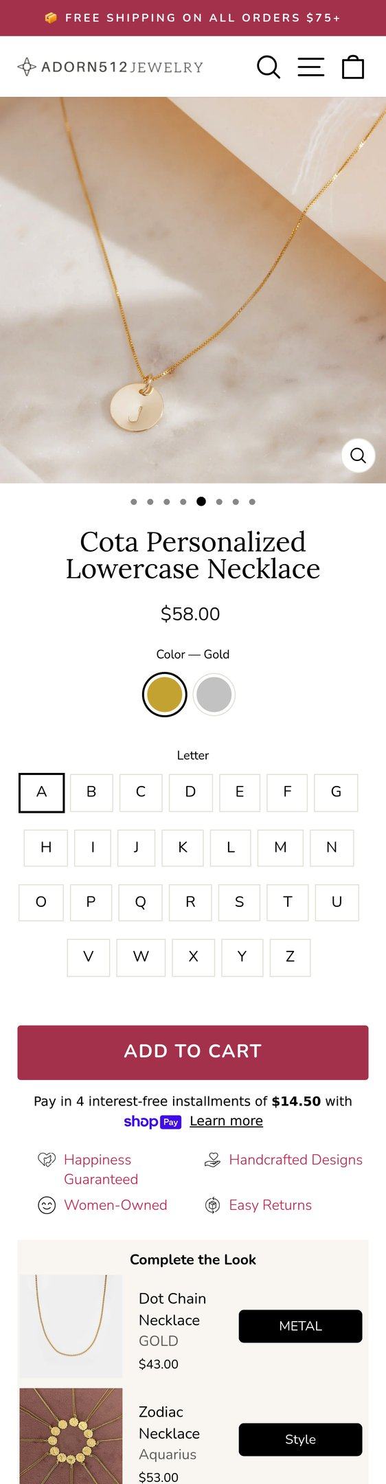 Cota Personalized Lowercase Necklace — Jewelry PDP Inspiration