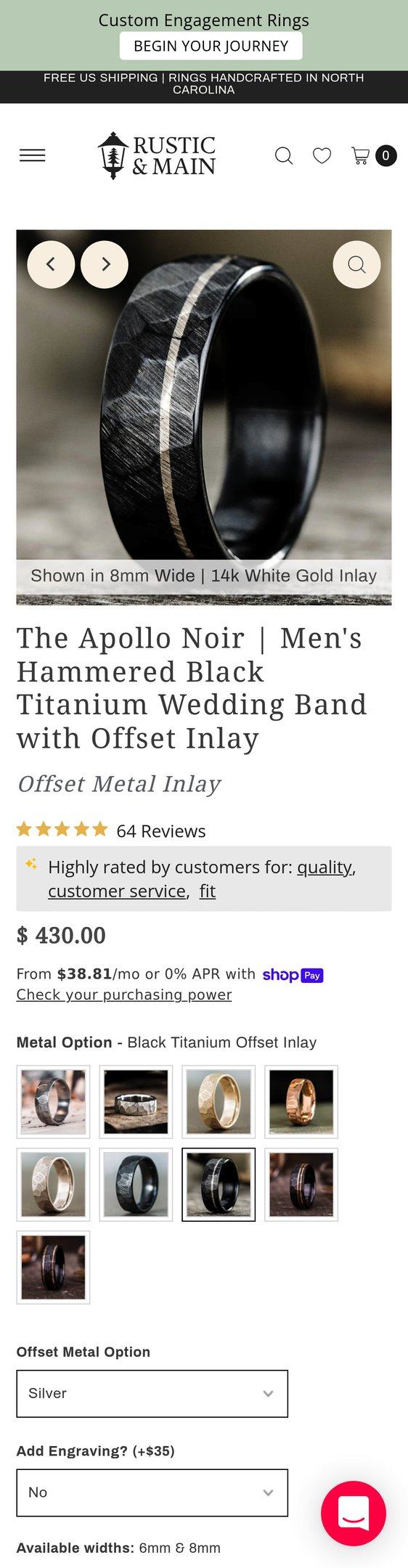 The Apollo Noir | Men's Hammered Black Titanium Wedding Band with Offs — Jewelry PDP Inspiration