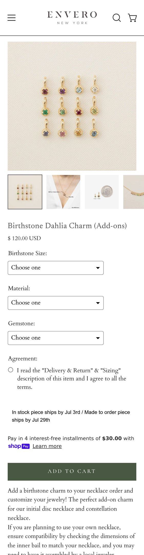 Birthstone Dahlia Charm (Add-ons) — Jewelry PDP Inspiration