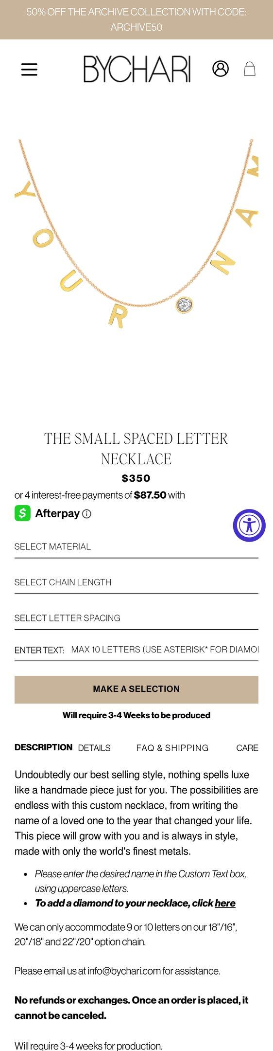 THE SMALL SPACED LETTER NECKLACE — Jewelry PDP Inspiration