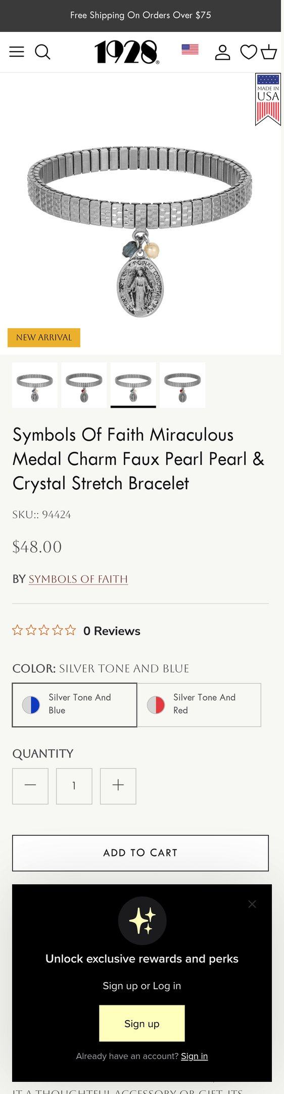 Symbols Of Faith Miraculous Medal Charm Faux Pearl Pearl & Crystal Str — Jewelry PDP Inspiration