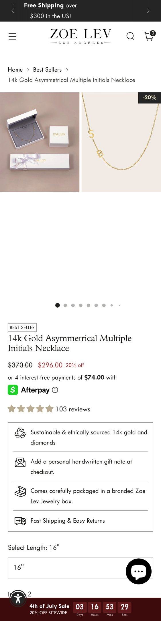 14k Gold Asymmetrical Multiple Initials Necklace — Jewelry PDP Inspiration