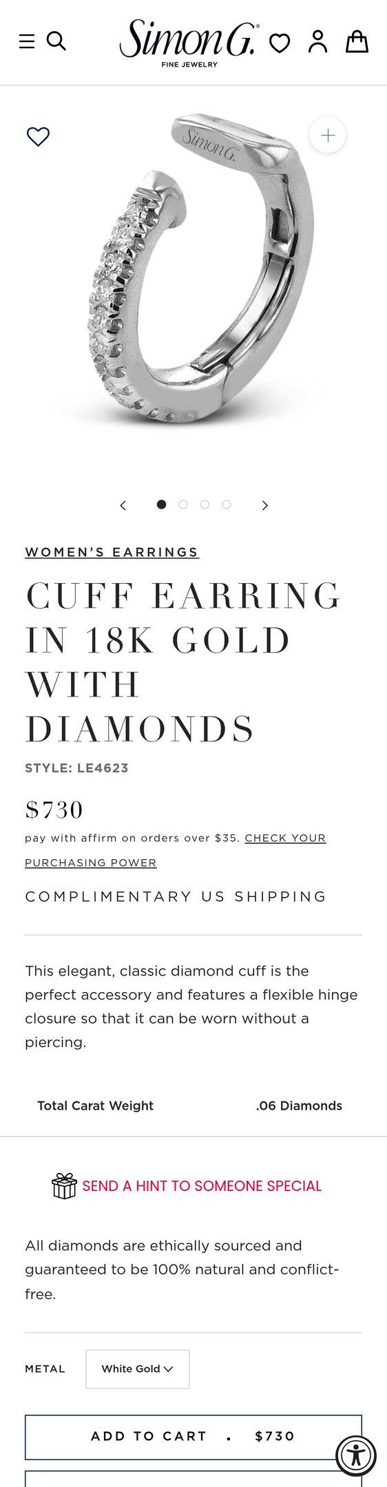 Cuff Earring in 18k Gold with Diamonds — Jewelry PDP Inspiration