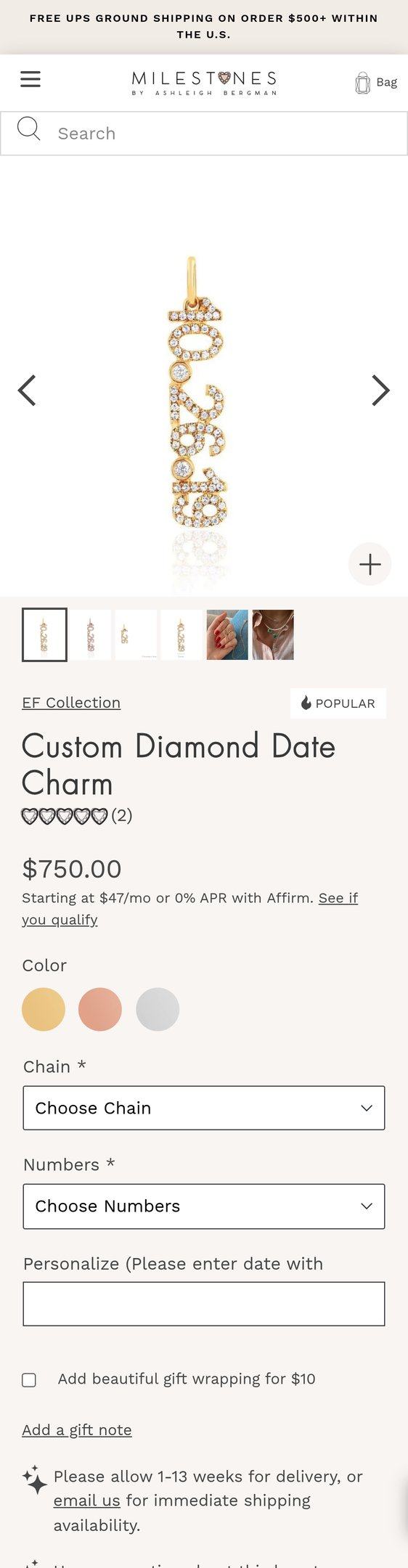 Custom Diamond Date Charm — Jewelry PDP Inspiration