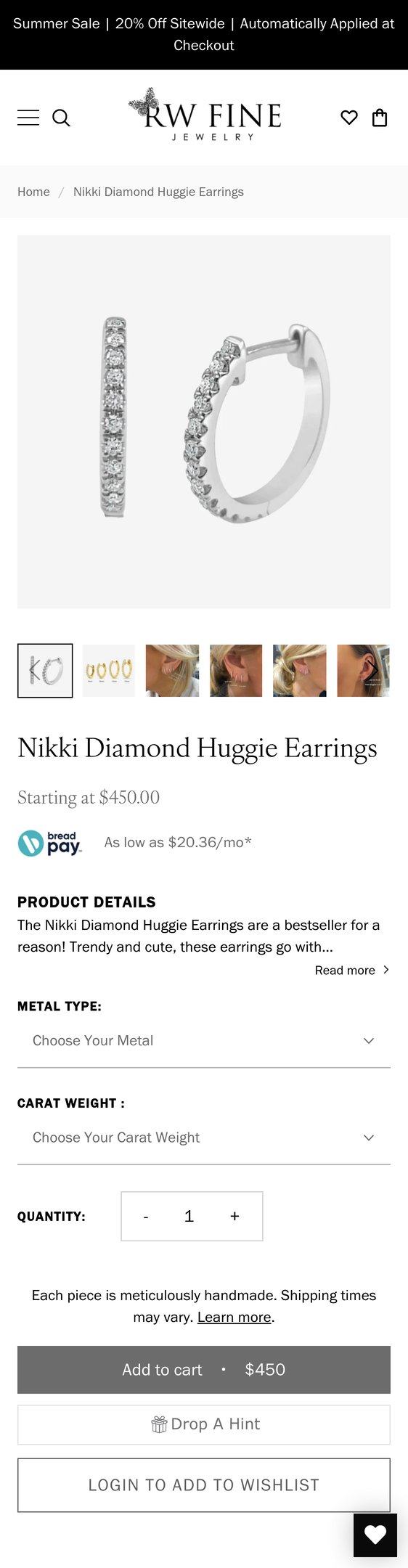 Nikki Diamond Huggie Earrings — Jewelry PDP Inspiration