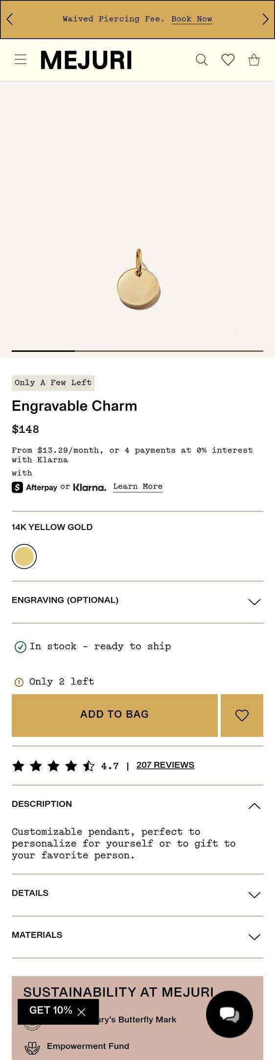 14k Gold Engravable Charm Pendant - Jewelry — Jewelry PDP Inspiration