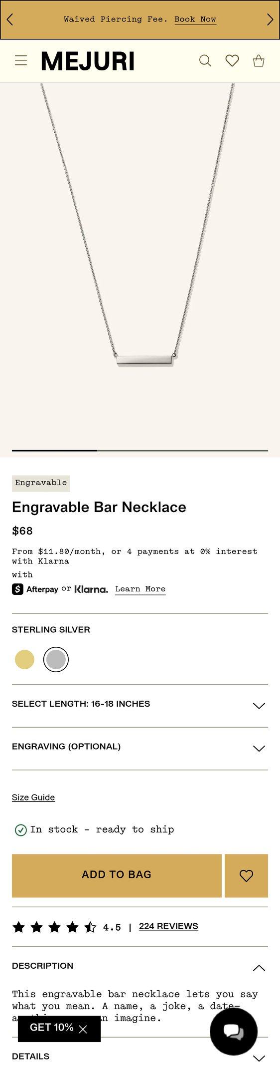 14k Gold Handcrafted Horizontal Engravable Bar Necklace - Jewelry — Jewelry PDP Inspiration