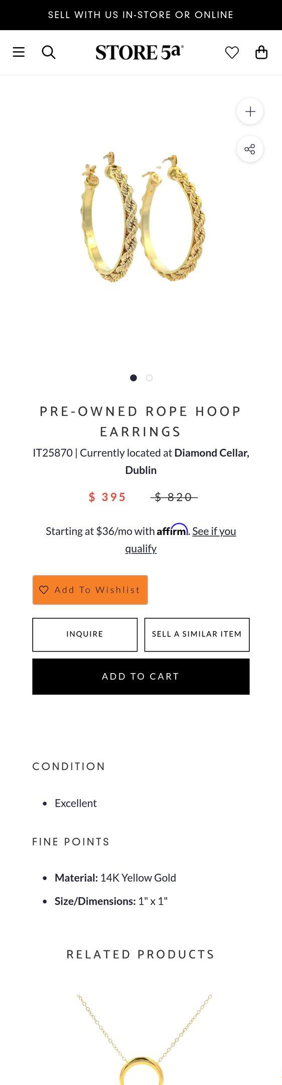 Pre-Owned Rope Hoop Earrings — Jewelry PDP Inspiration