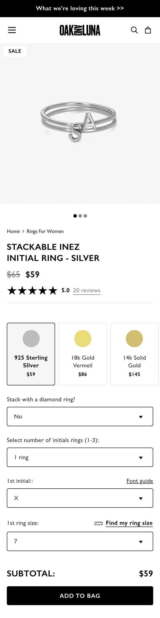 Stackable Inez Initial Ring - Silver — Jewelry PDP Inspiration