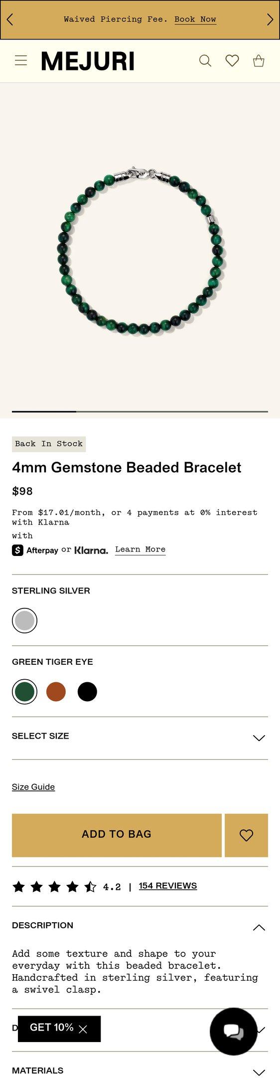 Sterling Silver 4mm Gemstone Beaded Bracelet - Jewelry — Jewelry PDP Inspiration