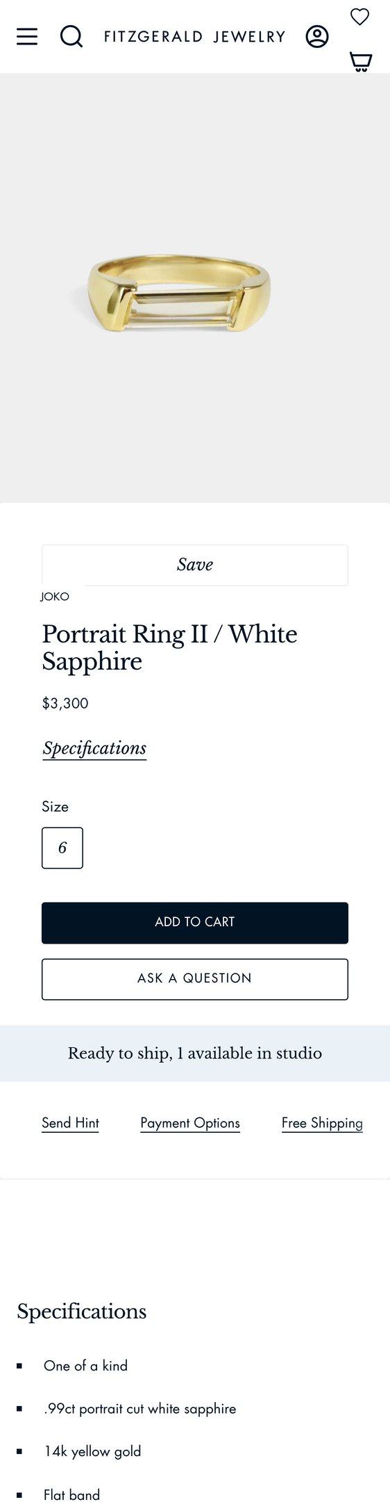 Portrait Ring II / White Sapphire - Joko - At Fitgerald Jewelry — Jewelry PDP Inspiration